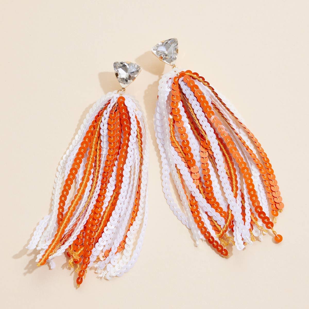 Sequined Tassels & Glass Charm Dangling Earrings